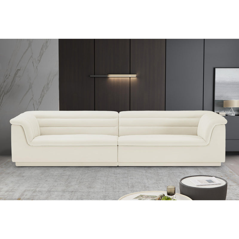 Meridian Cascade Cream Velvet Fabric Modular Sofa IMAGE 2
