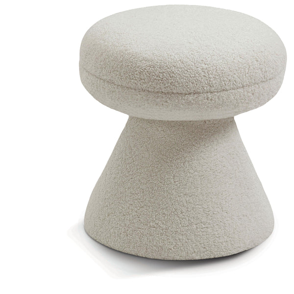 Meridian Drum Beige Faux Shearling Teddy Fabric Ottoman/Stool IMAGE 1
