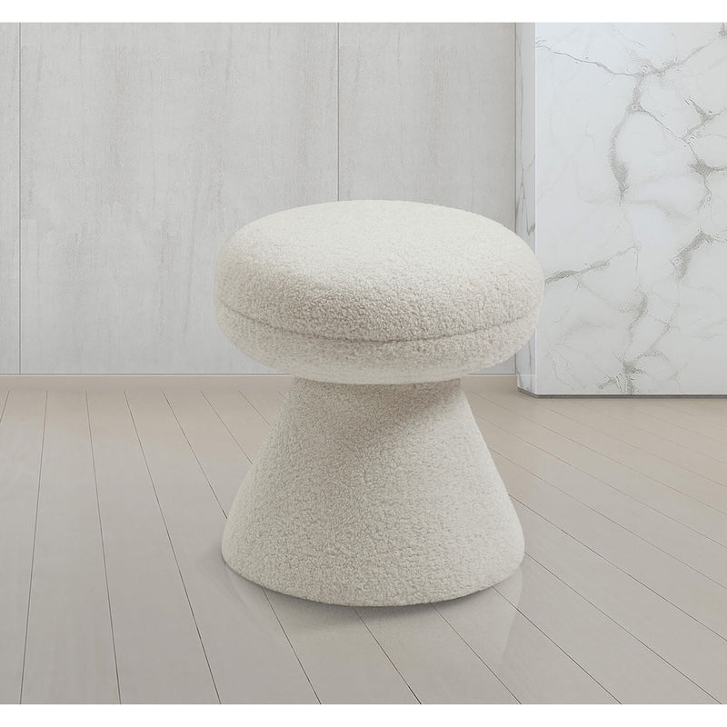 Meridian Drum Beige Faux Shearling Teddy Fabric Ottoman/Stool IMAGE 2