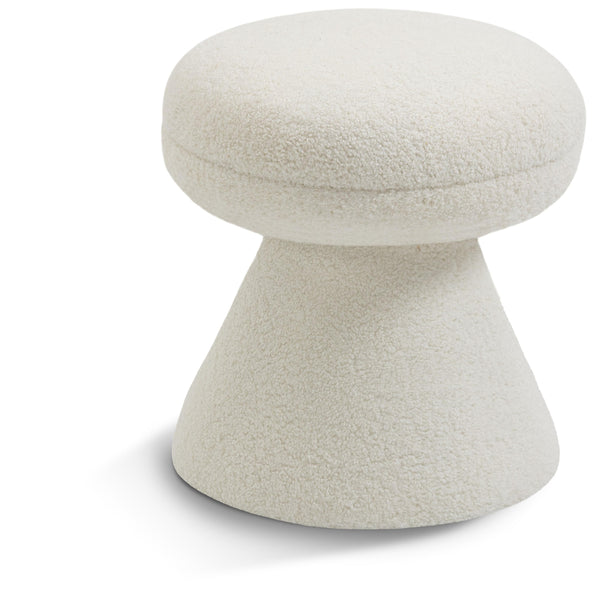 Meridian Drum Cream Faux Shearling Teddy Fabric Ottoman/Stool IMAGE 1