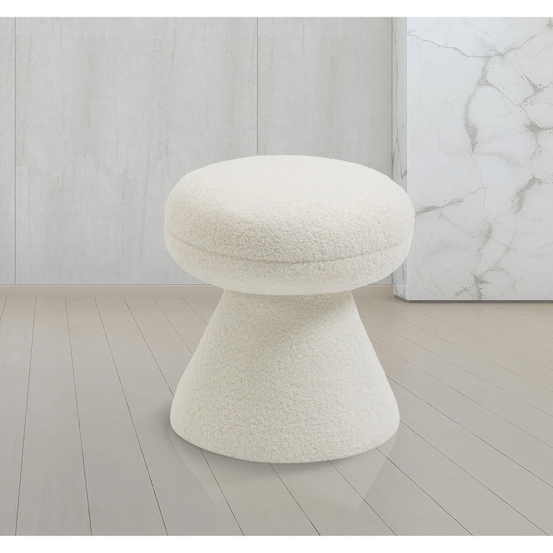 Meridian Drum Cream Faux Shearling Teddy Fabric Ottoman/Stool IMAGE 2