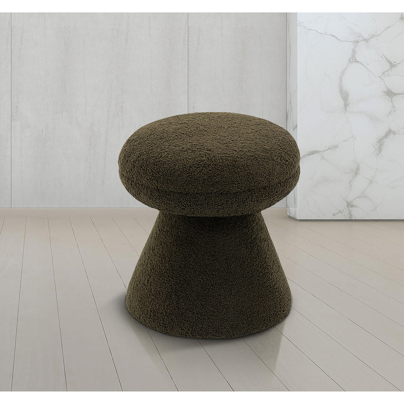 Meridian Drum Green Faux Shearling Teddy Fabric Ottoman/Stool IMAGE 2