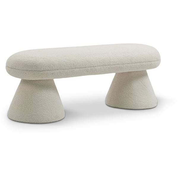 Meridian Drum Beige Faux Shearling Teddy Fabric Bench IMAGE 1