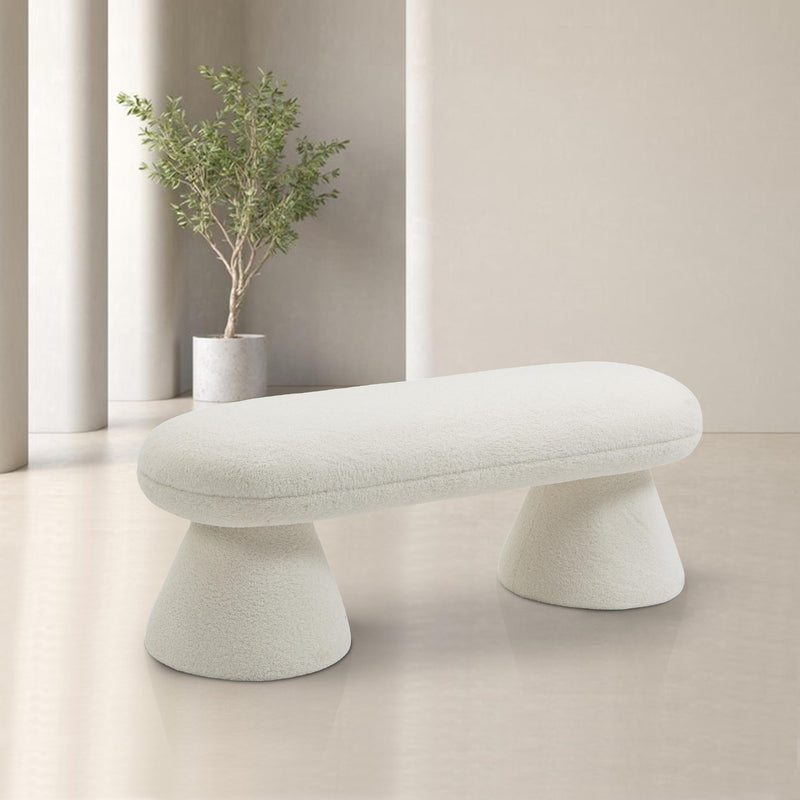 Meridian Drum Cream Faux Shearling Teddy Fabric Bench IMAGE 2