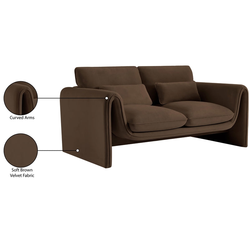 Meridian Sloan Brown Velvet Fabric Loveseat IMAGE 16