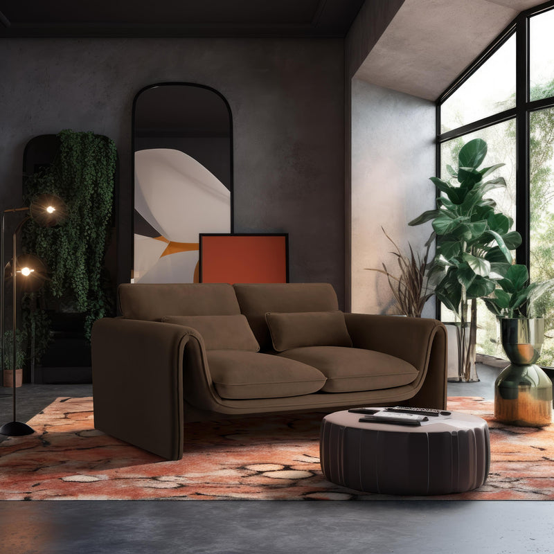 Meridian Sloan Brown Velvet Fabric Loveseat IMAGE 2
