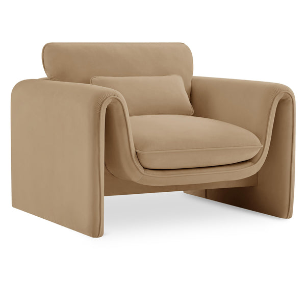 Meridian Sloan Camel Velvet Fabric Chair IMAGE 1