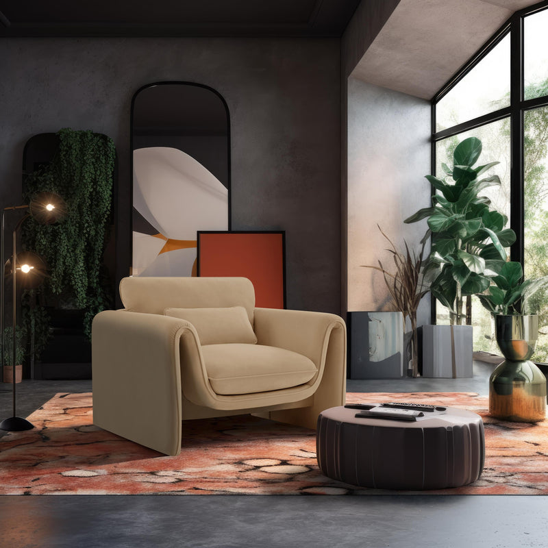 Meridian Sloan Camel Velvet Fabric Chair IMAGE 2