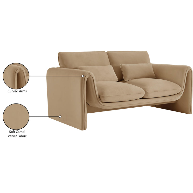 Meridian Sloan Camel Velvet Fabric Loveseat IMAGE 16
