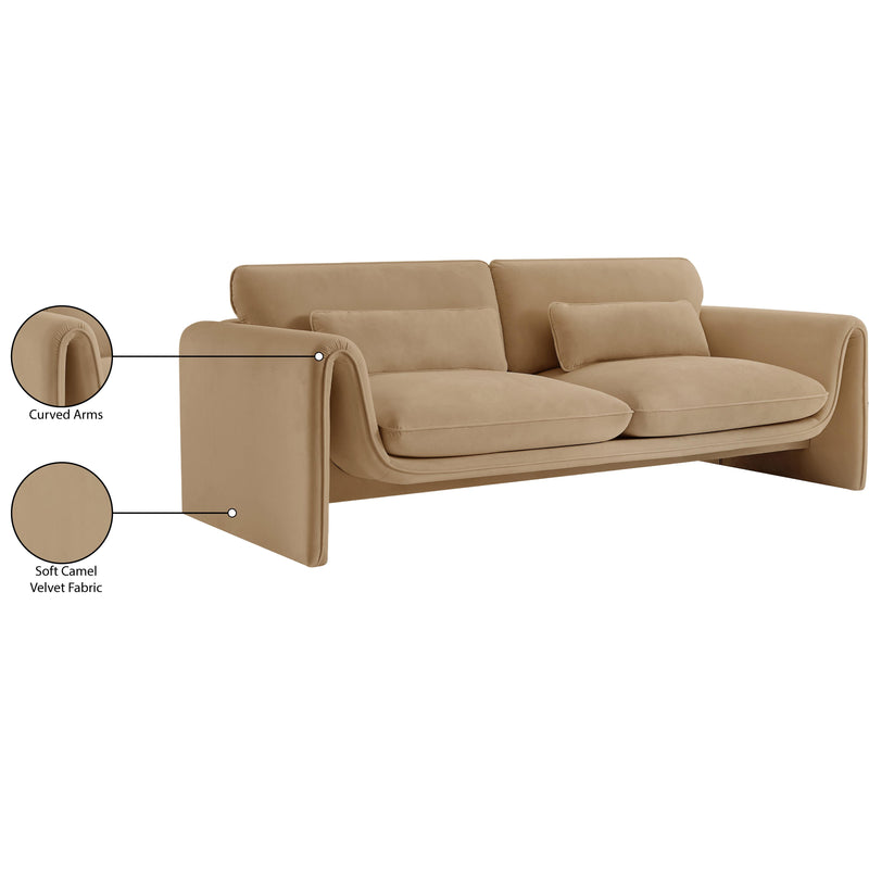 Meridian Sloan Camel Velvet Fabric Sofa IMAGE 16