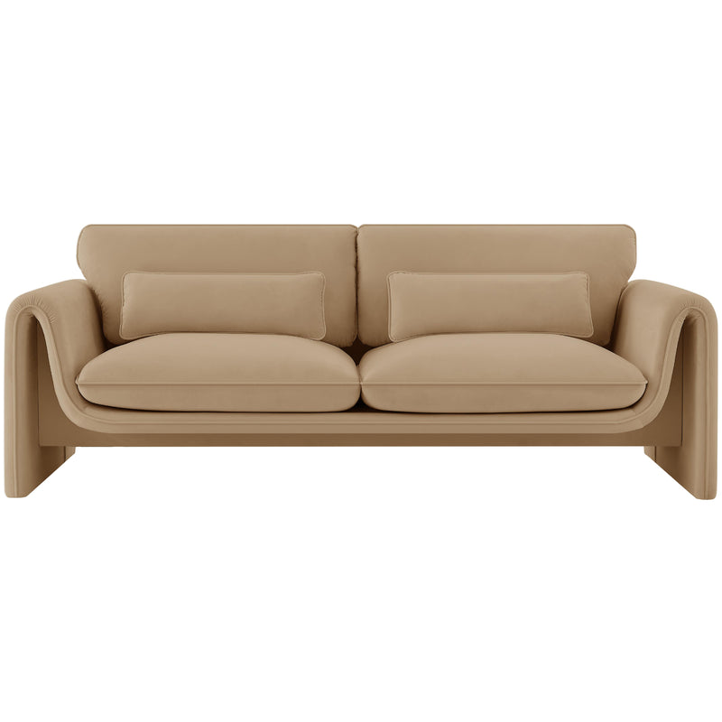 Meridian Sloan Camel Velvet Fabric Sofa IMAGE 4