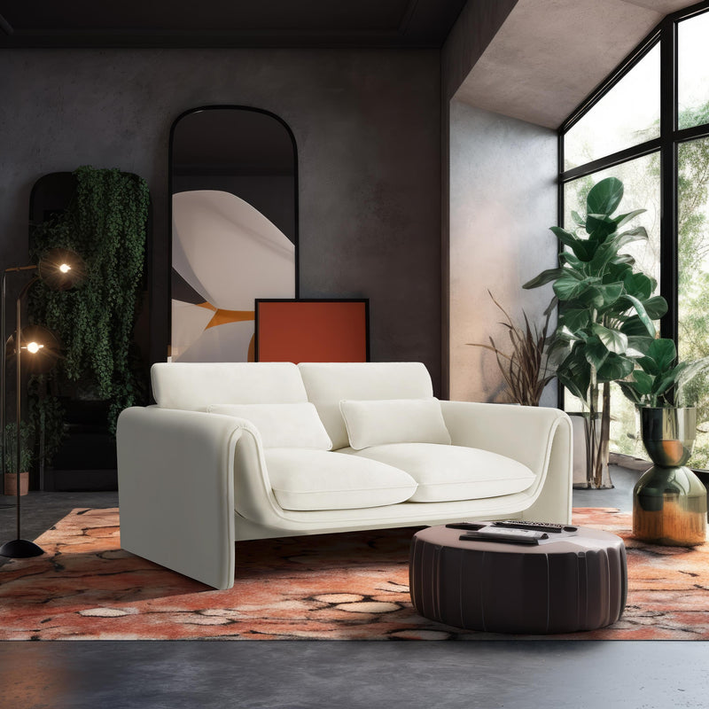Meridian Sloan Cream Velvet Fabric Loveseat IMAGE 2