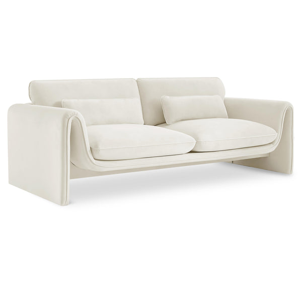 Meridian Sloan Cream Velvet Fabric Sofa IMAGE 1