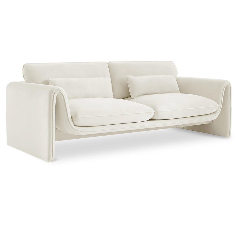 Meridian Sloan Cream Velvet Fabric Sofa IMAGE 1