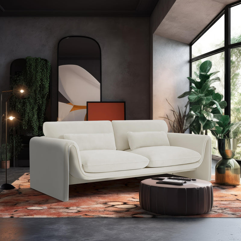 Meridian Sloan Cream Velvet Fabric Sofa IMAGE 2