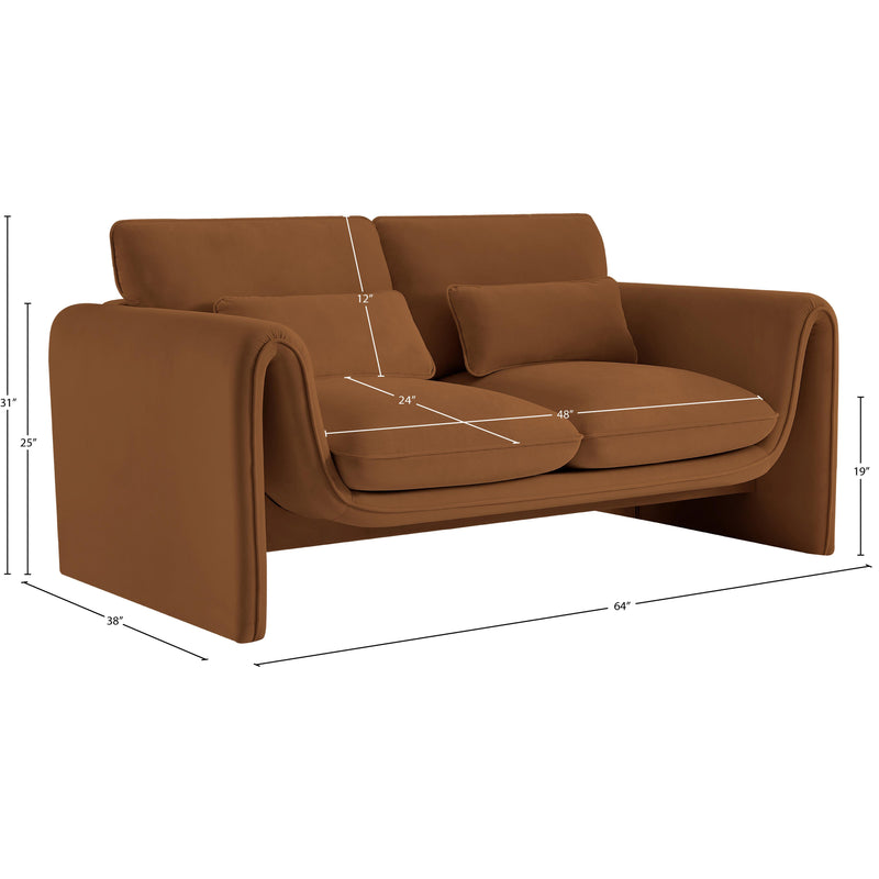 Meridian Sloan Saddle Velvet Fabric Loveseat IMAGE 15