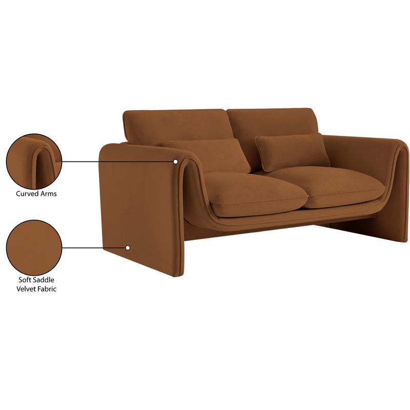 Meridian Sloan Saddle Velvet Fabric Loveseat IMAGE 16