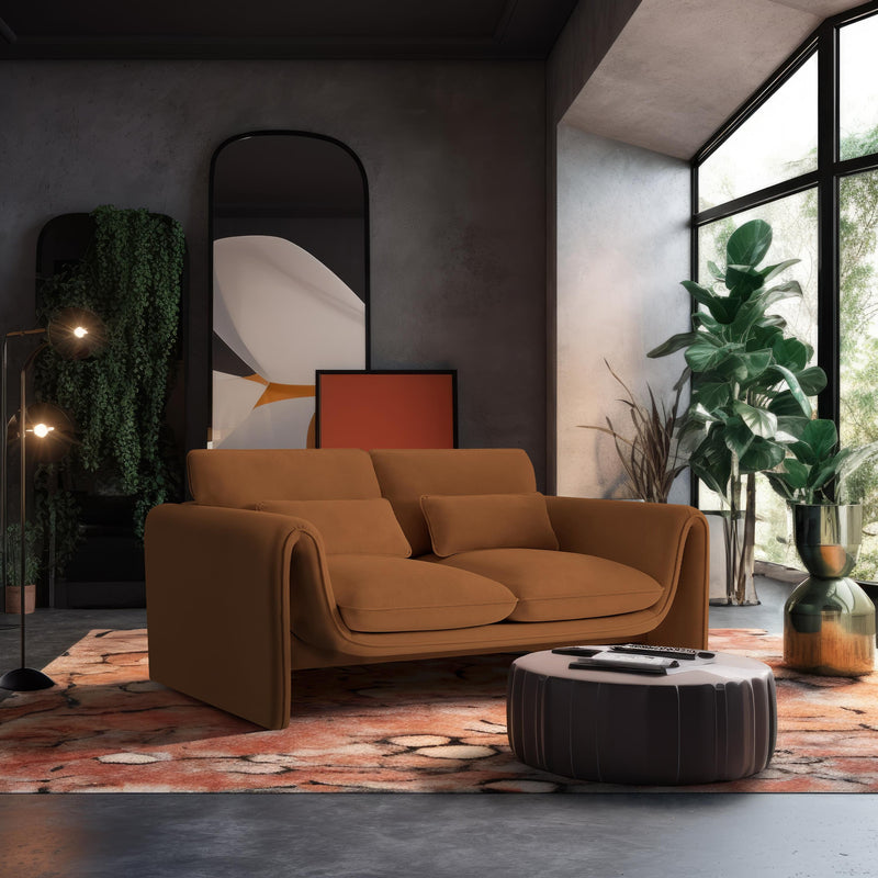 Meridian Sloan Saddle Velvet Fabric Loveseat IMAGE 2