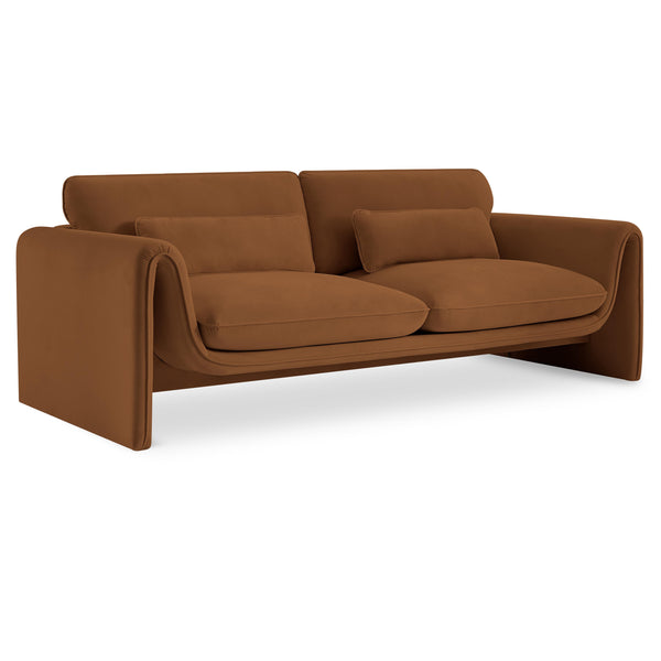 Meridian Sloan Saddle Velvet Fabric Sofa IMAGE 1