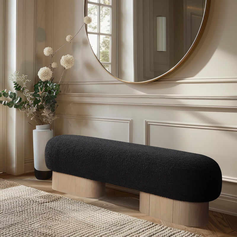 Meridian Robertson Black Boucle Fabric Bench IMAGE 2