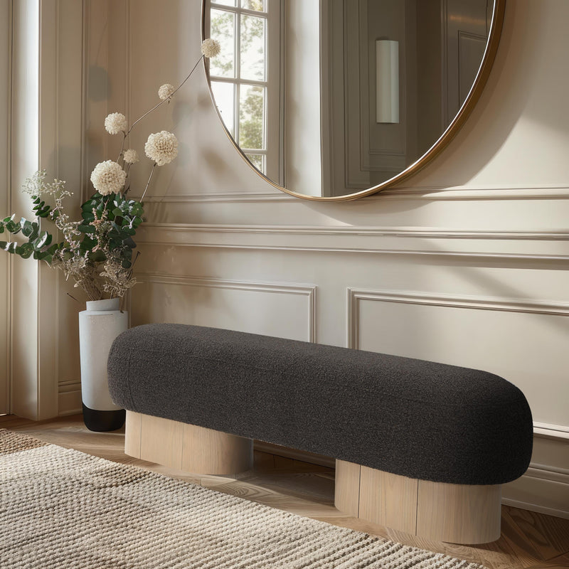 Meridian Robertson Brown Boucle Fabric Bench IMAGE 2