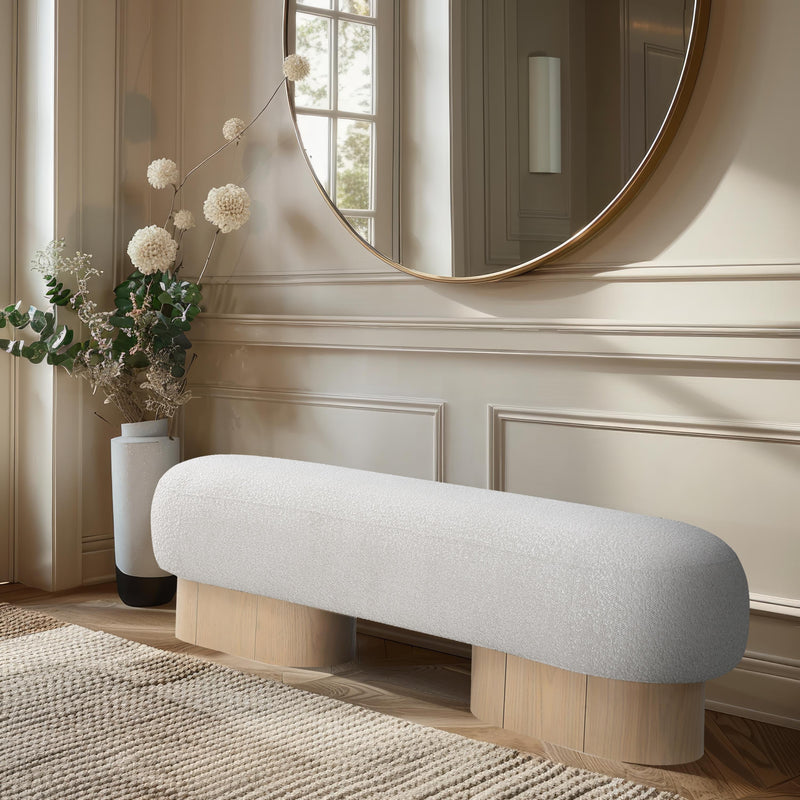 Meridian Robertson Cream Boucle Fabric Bench IMAGE 2