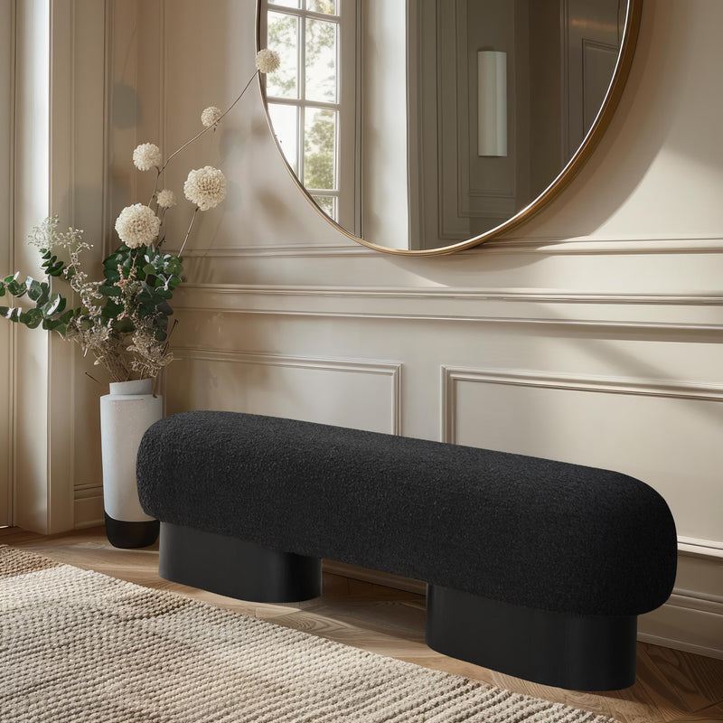 Meridian Robertson Black Boucle Fabric Bench IMAGE 2