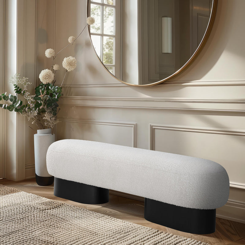 Meridian Robertson Cream Boucle Fabric Bench IMAGE 2