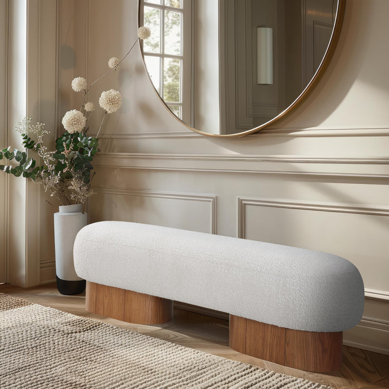 Meridian Robertson Cream Boucle Fabric Bench IMAGE 2