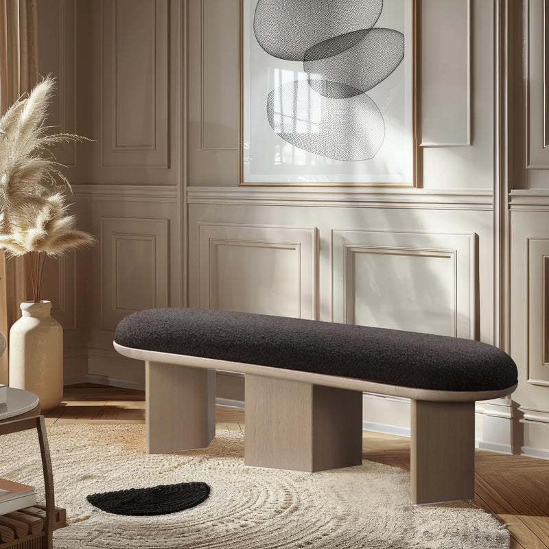 Meridian Wilshire Brown Boucle Fabric Bench IMAGE 2