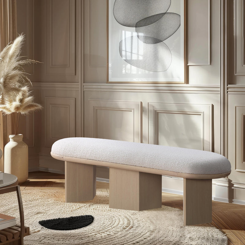Meridian Wilshire Cream Boucle Fabric Bench IMAGE 2