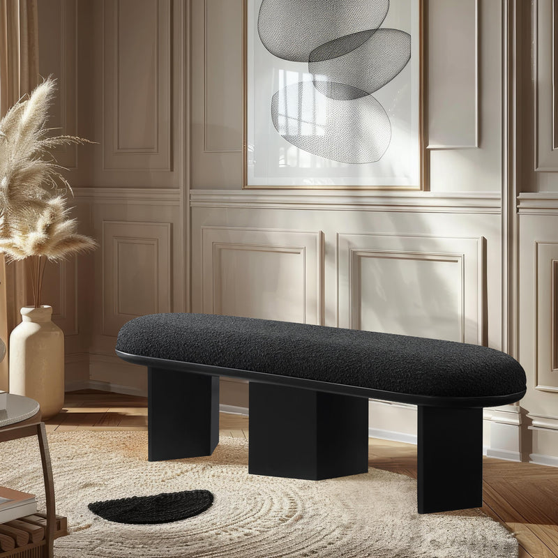 Meridian Wilshire Black Boucle Fabric Bench IMAGE 2