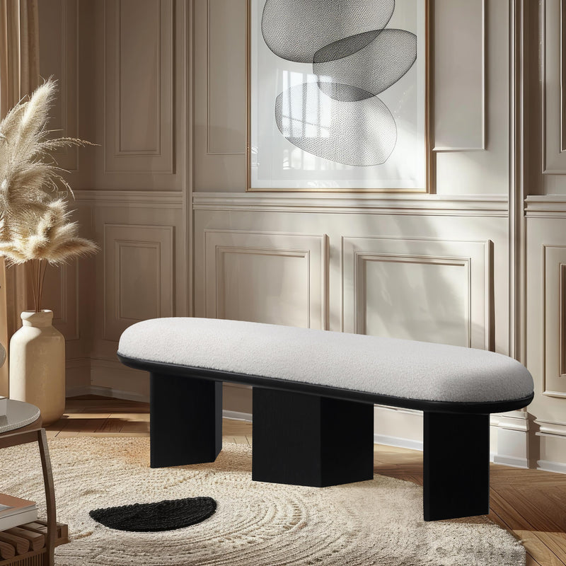Meridian Wilshire Cream Boucle Fabric Bench IMAGE 2