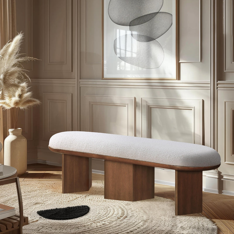 Meridian Wilshire Cream Boucle Fabric Bench IMAGE 2