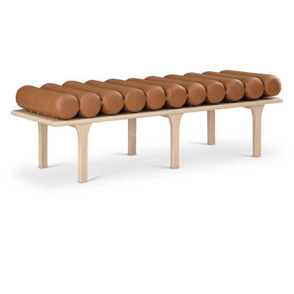 Meridian Landon Cognac Vegan Leather Bench IMAGE 1