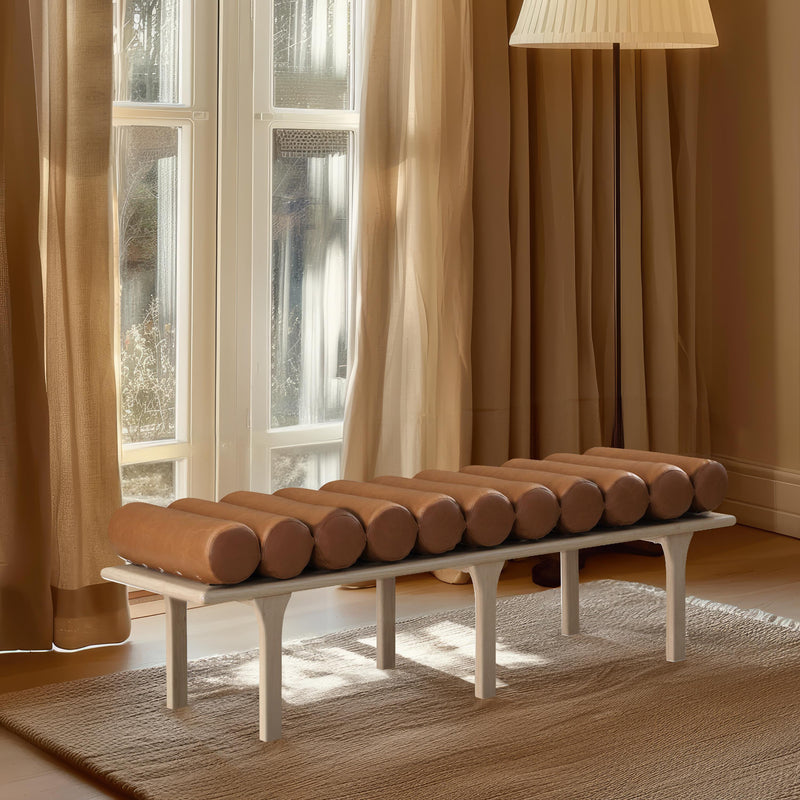 Meridian Landon Cognac Vegan Leather Bench IMAGE 2