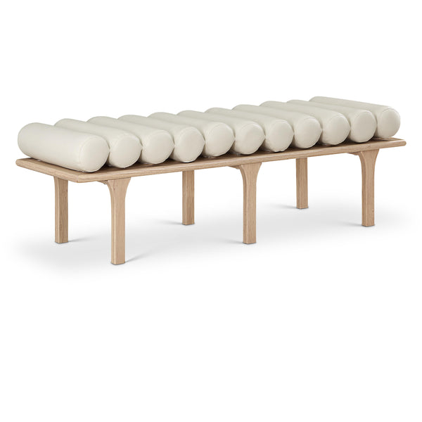 Meridian Landon Cream Vegan Leather Bench IMAGE 1