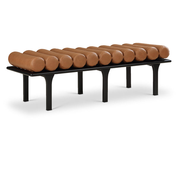 Meridian Landon Cognac Vegan Leather Bench IMAGE 1