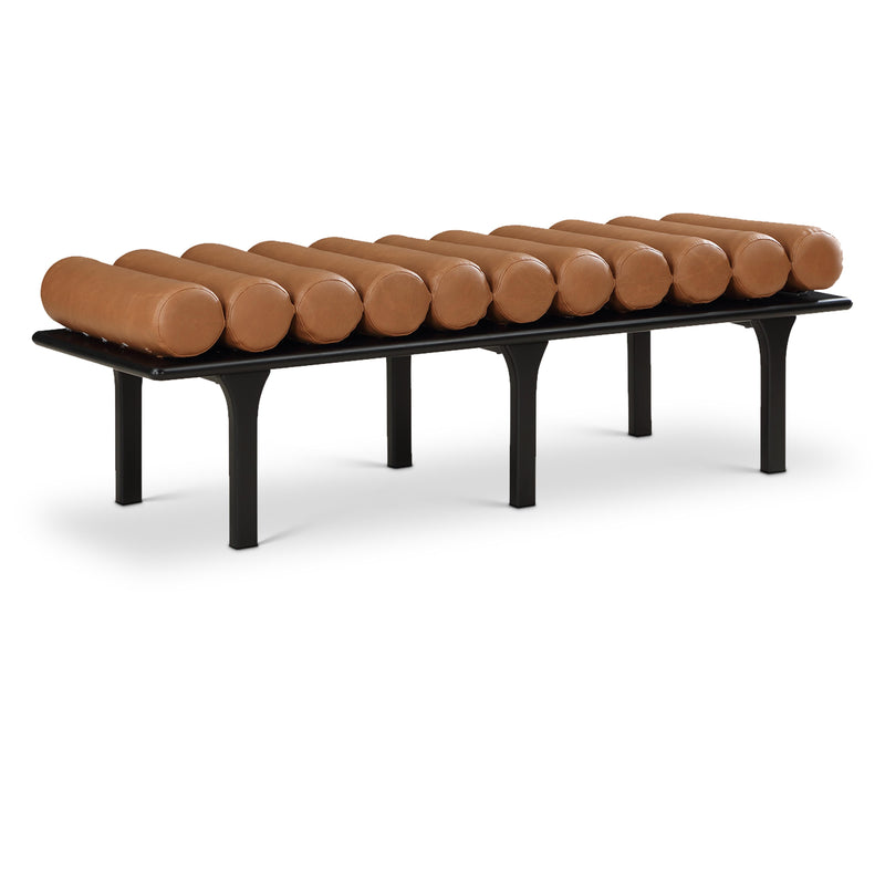 Meridian Landon Cognac Vegan Leather Bench IMAGE 1