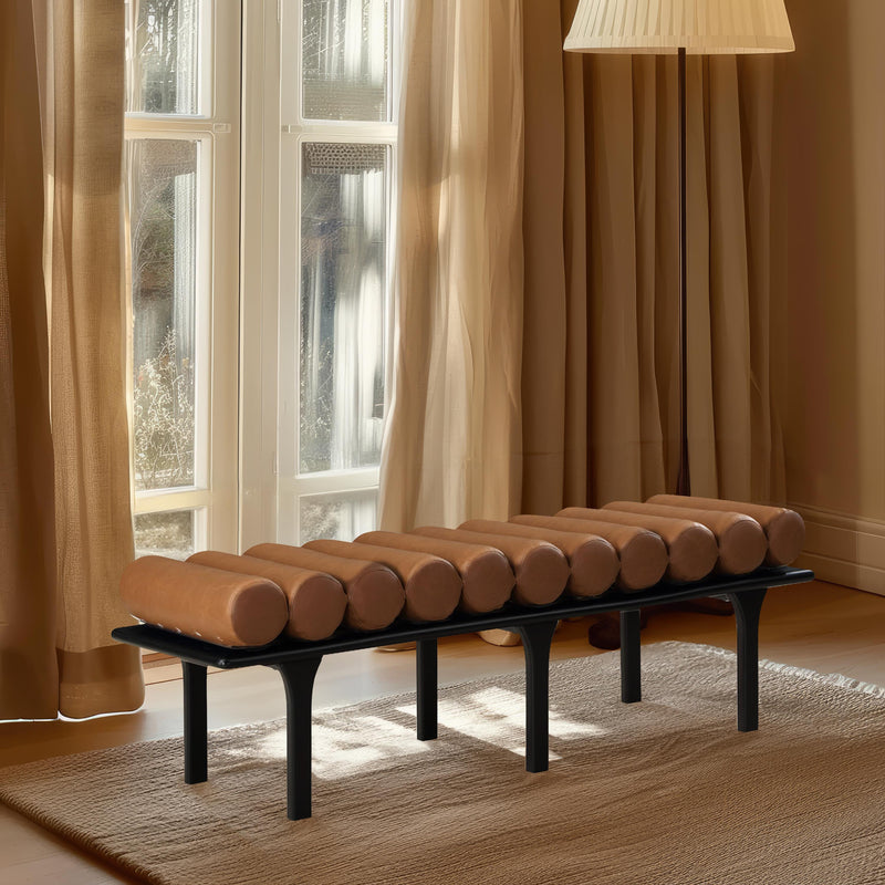 Meridian Landon Cognac Vegan Leather Bench IMAGE 2