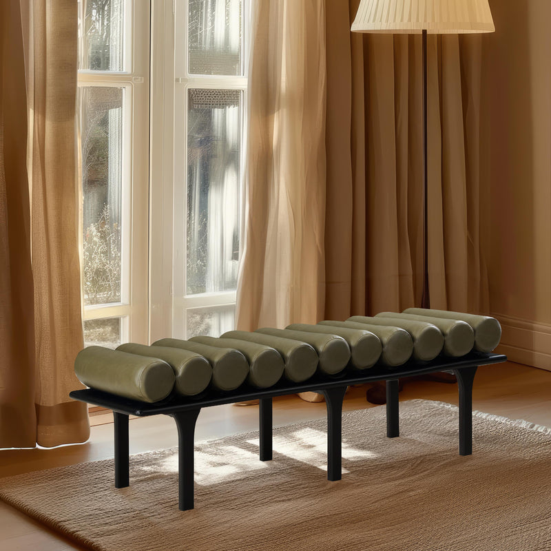 Meridian Landon Olive Green Vegan Leather Bench IMAGE 2