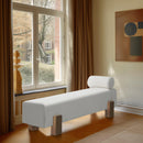 Meridian Edison Cream Chenille Fabric Bench IMAGE 2