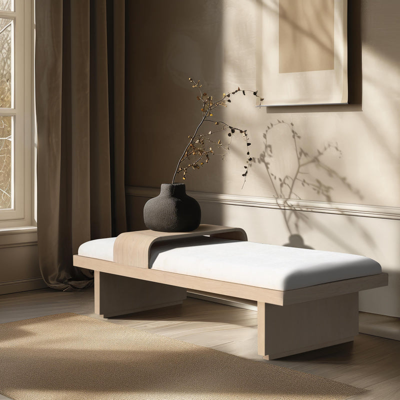 Meridian Arlington Cream Chenille Fabric Bench IMAGE 2