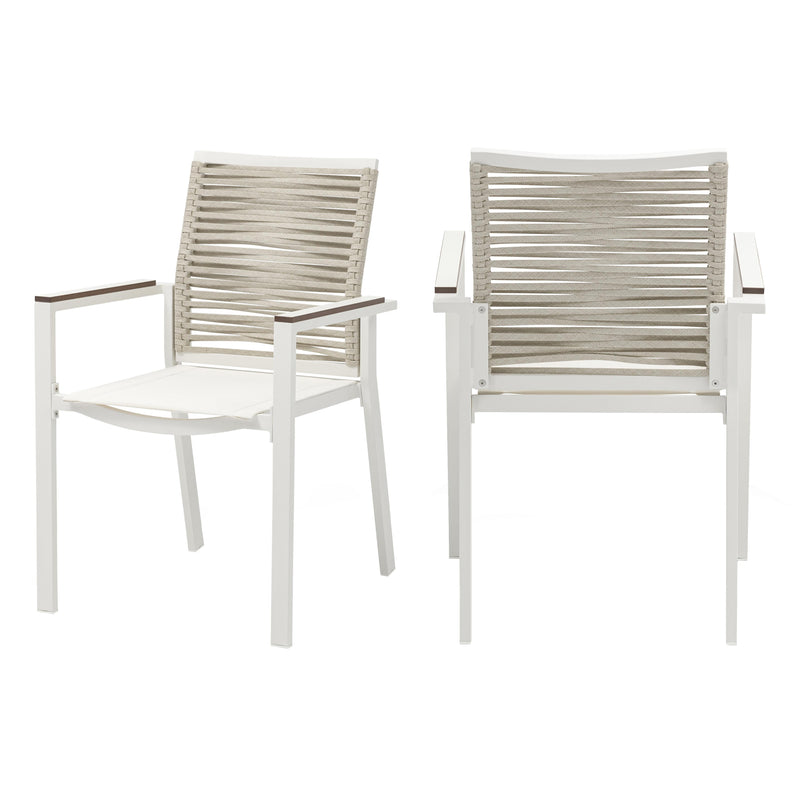 Meridian Maldives Beige Rope Fabric Outdoor Patio Dining Arm Chair IMAGE 10
