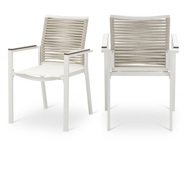 Meridian Maldives Beige Rope Fabric Outdoor Patio Dining Arm Chair IMAGE 1