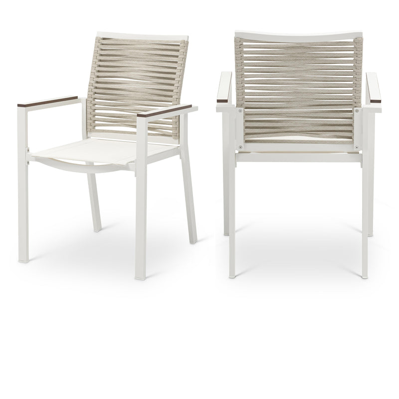 Meridian Maldives Beige Rope Fabric Outdoor Patio Dining Arm Chair IMAGE 1