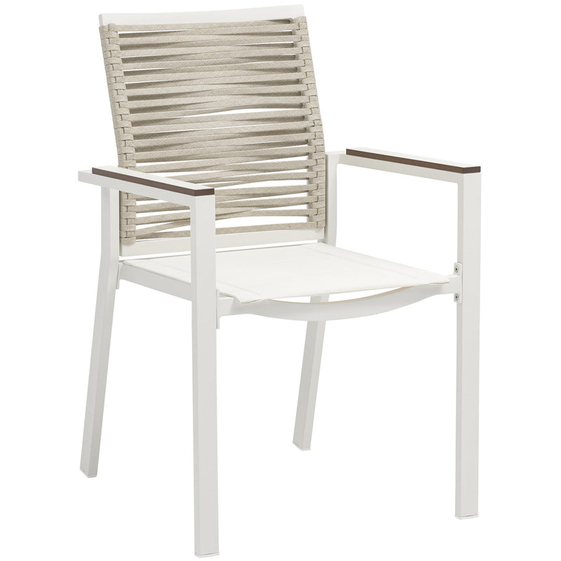 Meridian Maldives Beige Rope Fabric Outdoor Patio Dining Arm Chair IMAGE 3