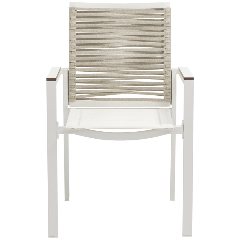 Meridian Maldives Beige Rope Fabric Outdoor Patio Dining Arm Chair IMAGE 4