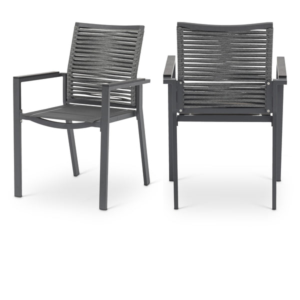 Meridian Maldives Grey Rope Fabric Outdoor Patio Dining Arm Chair IMAGE 1