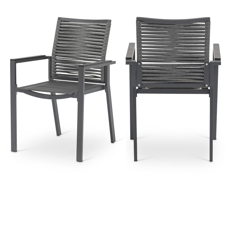 Meridian Maldives Grey Rope Fabric Outdoor Patio Dining Arm Chair IMAGE 1